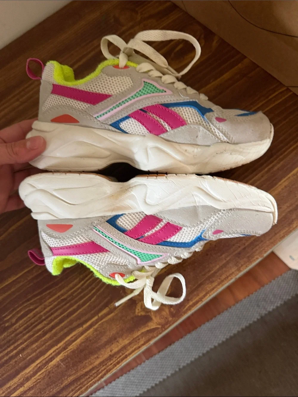 Reebok Kids White Sneakers with Pink, Blue & Neon Yellow Accents